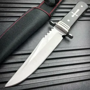 11" STAINLESS STEEL CELTIC CROSS HUNTING KNIFE WOOD HANDLE Gothic Skinning BLACK