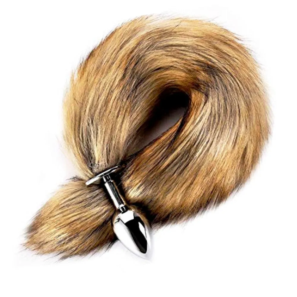 17" Brown Fox Tail 3 Stainless steel Plug sizes available