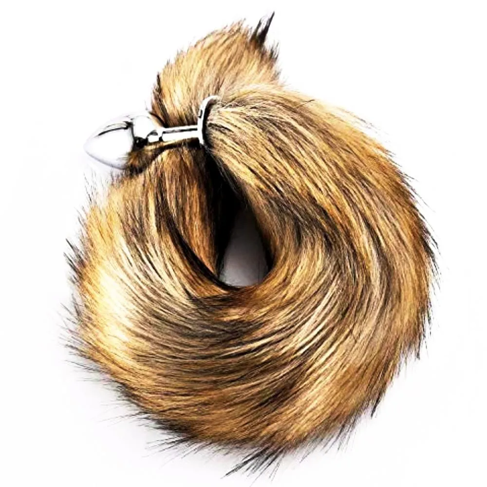 17" Brown Fox Tail 3 Stainless steel Plug sizes available