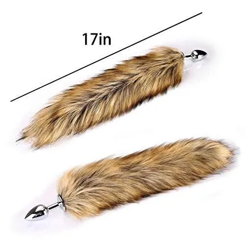 17" Brown Fox Tail 3 Stainless steel Plug sizes available