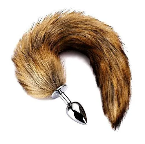 17" Brown Fox Tail 3 Stainless steel Plug sizes available