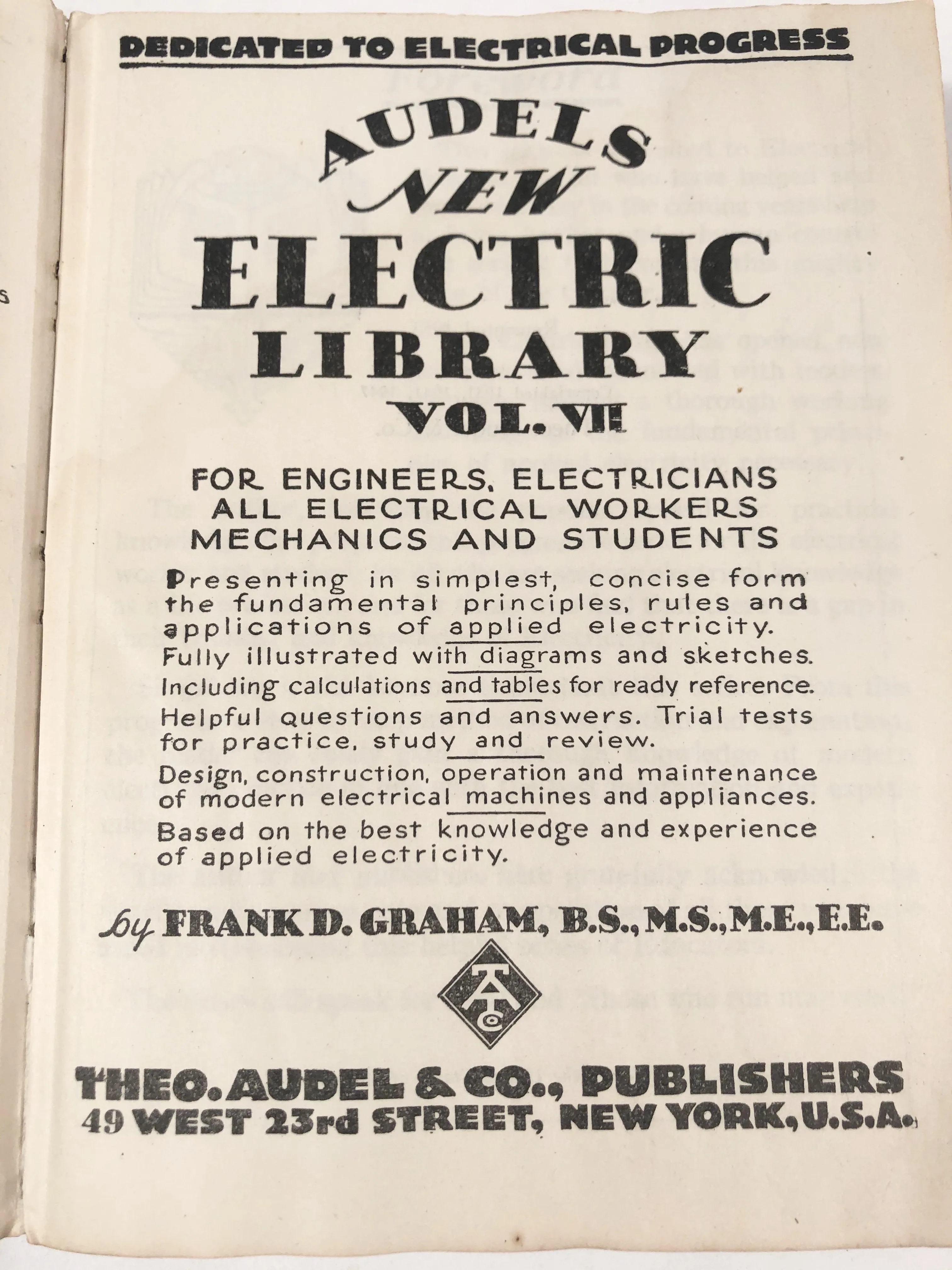 1953 Edition of AUDEL'S NEW ELECTRIC LIBRARY Volume VII, Questions and Answers, Illustrated Diagrams