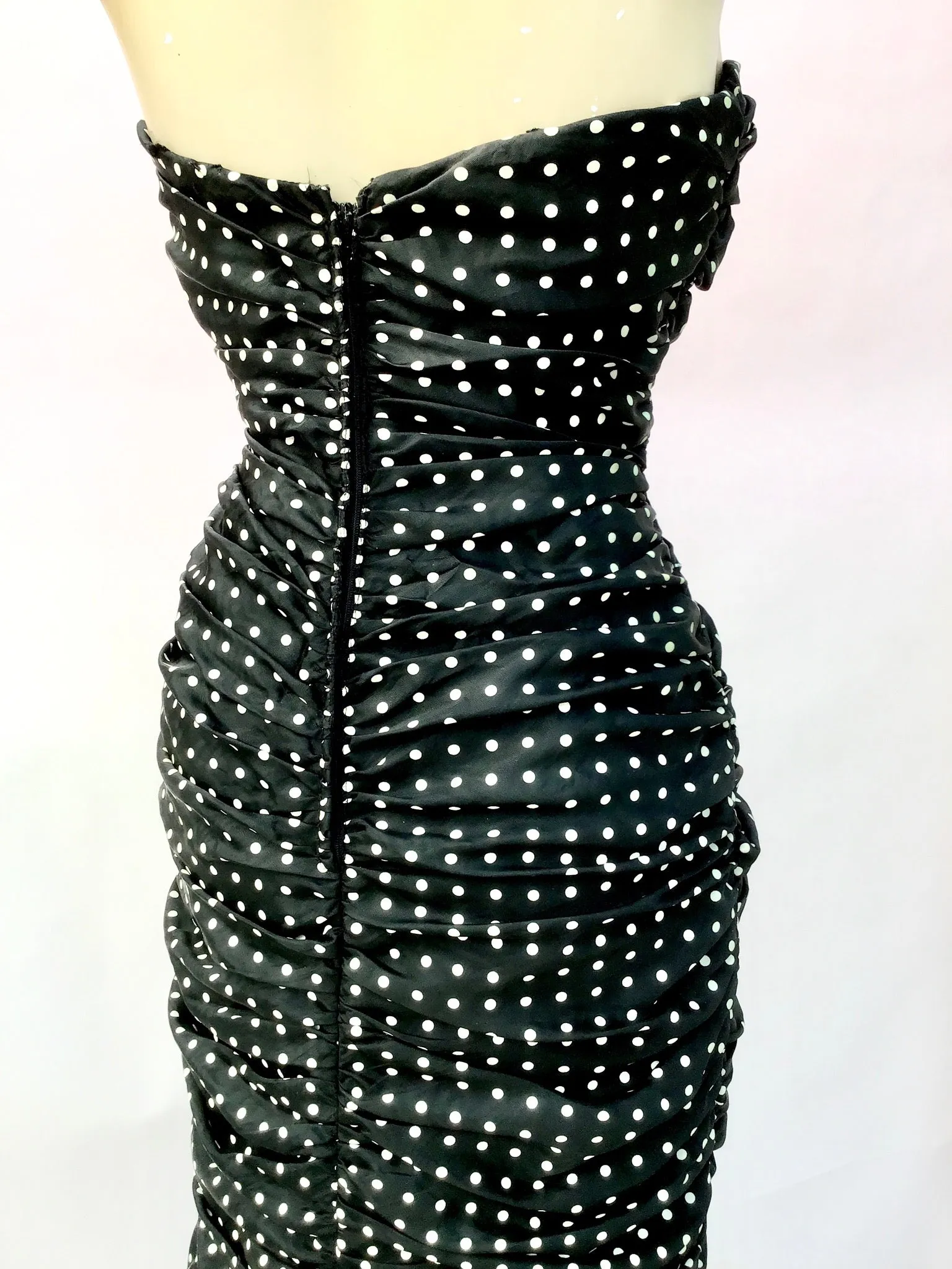 1980s Vintage Black Polka Dot Mermaid Cocktail Prom Dress