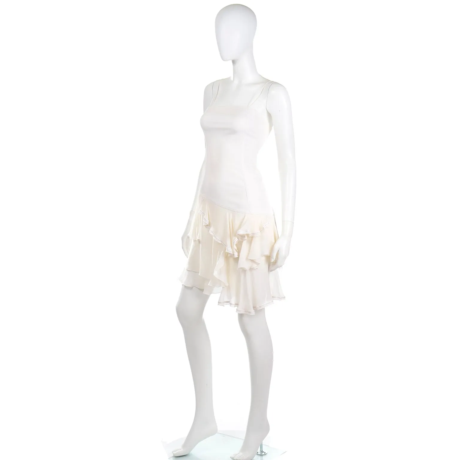 1996 Alexander McQueen Vintage The Hunger White Asymmetrical Ruffled Dress