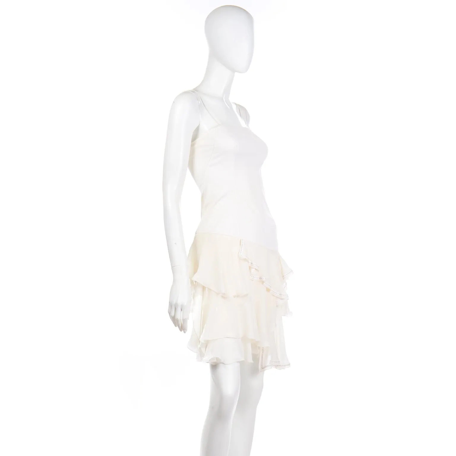 1996 Alexander McQueen Vintage The Hunger White Asymmetrical Ruffled Dress