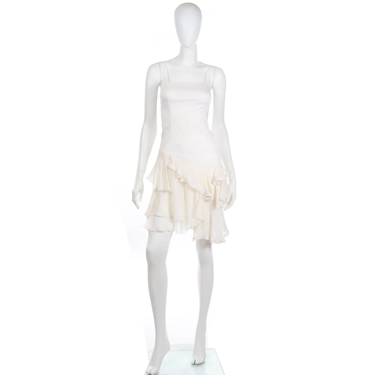 1996 Alexander McQueen Vintage The Hunger White Asymmetrical Ruffled Dress