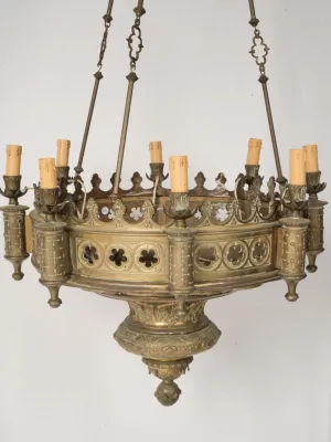 19th-Century Gothic Revival Bronze Chandelier w/ 8 Lights