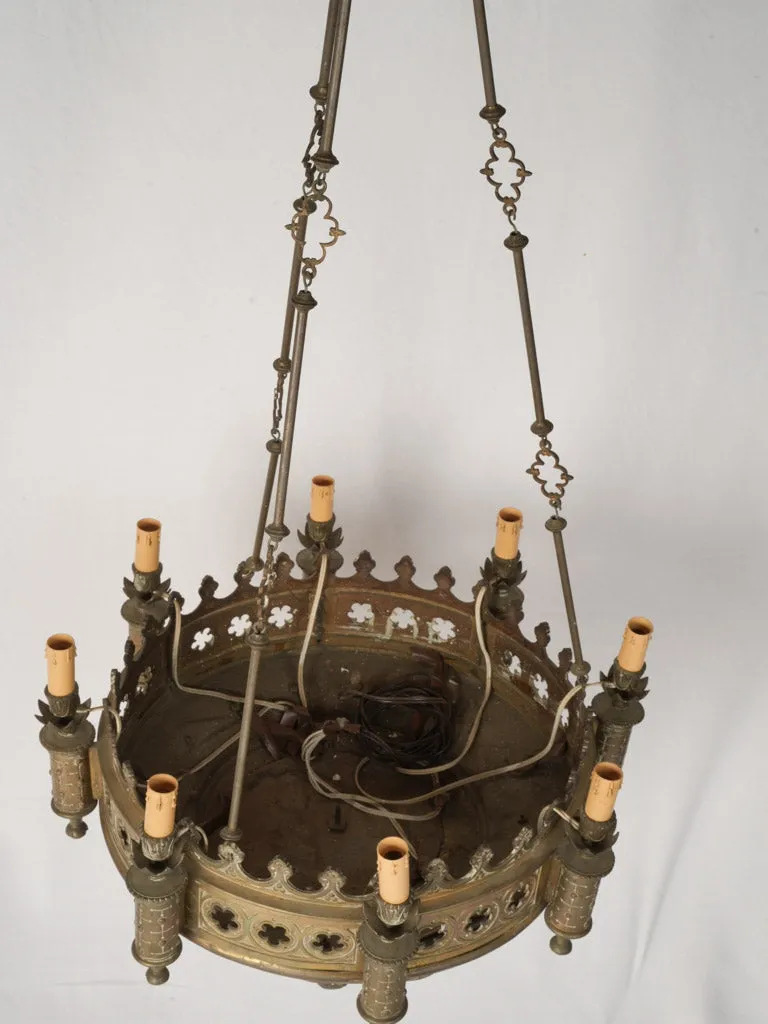 19th-Century Gothic Revival Bronze Chandelier w/ 8 Lights