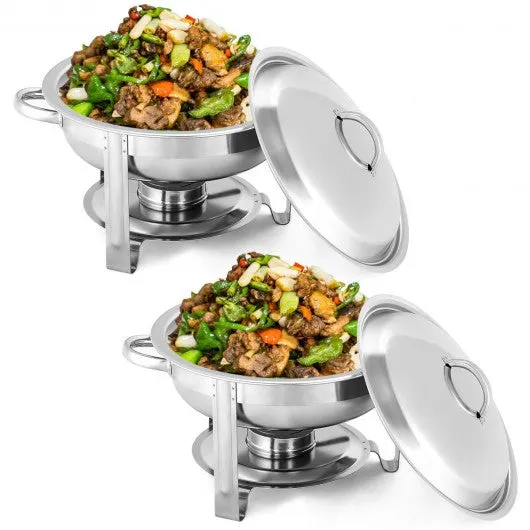 2-Pack Full Size Tray 5 Quart Stainless Steel Round Chafing Dish