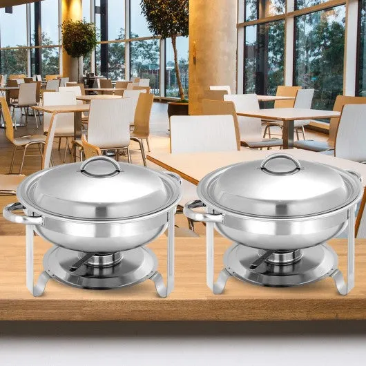 2-Pack Full Size Tray 5 Quart Stainless Steel Round Chafing Dish