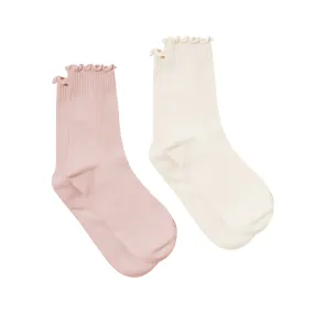 2- Pack Ruffle Socks - Blush/Stone