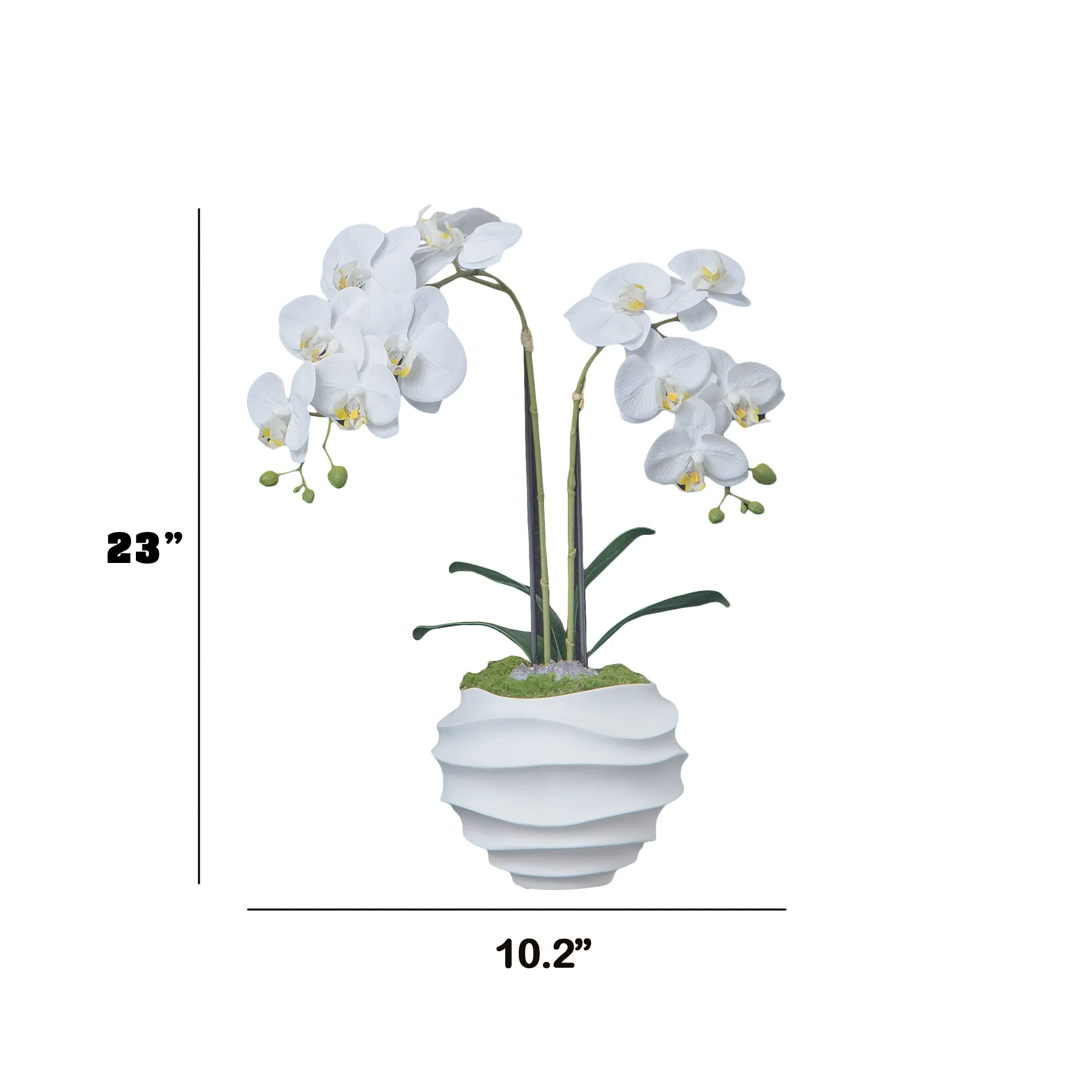 23" Faux White Orchid Flower Arrangement | Realistic White Floral Display