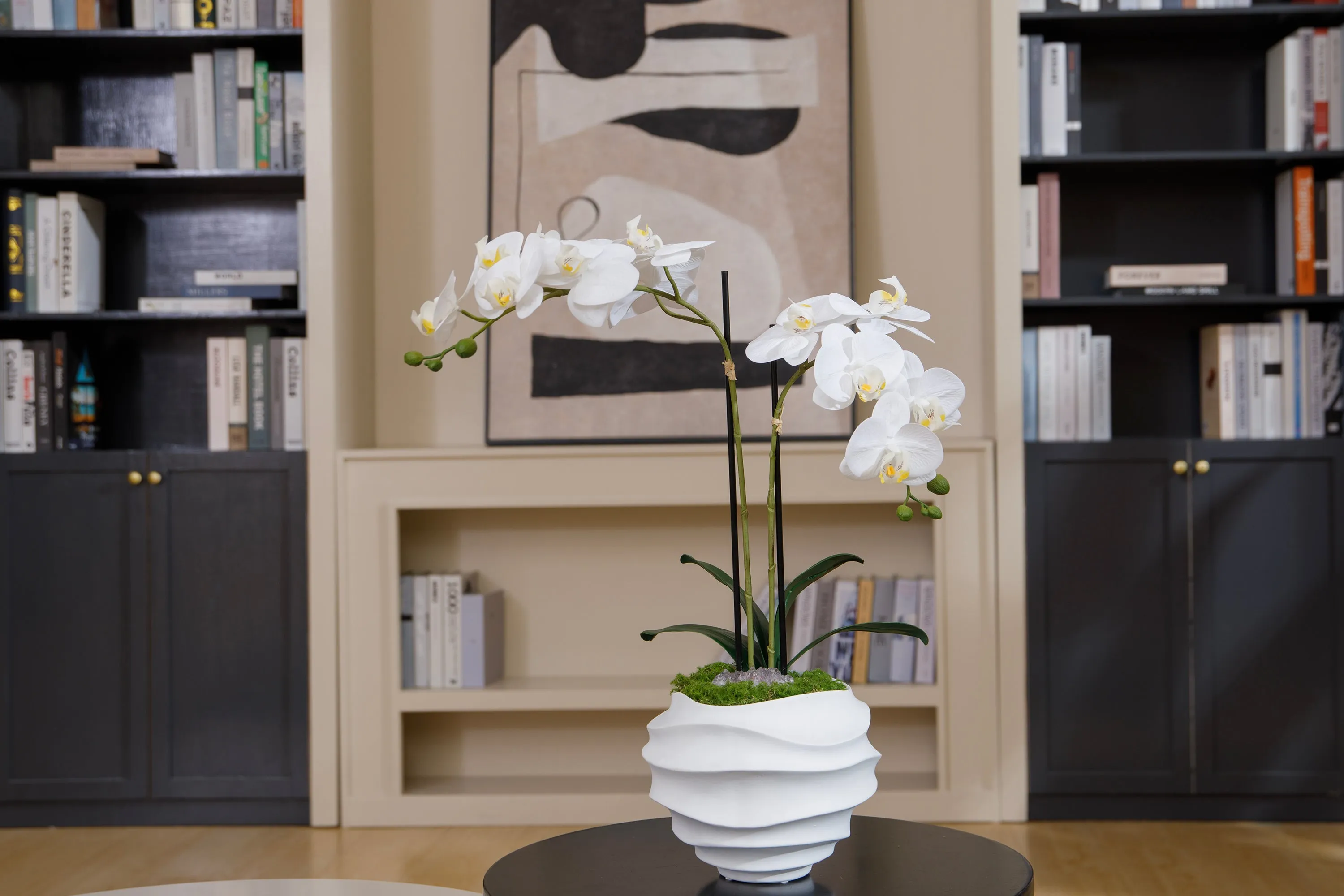 23" Faux White Orchid Flower Arrangement | Realistic White Floral Display