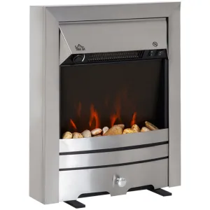 2KW Electric Fireplace Pebble Burning Effect Heater Fire Flame Indoor Stove LED Lighting - Stainless Steel