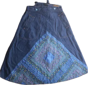 70s Glad Rags Denim Quilted Calico Skirt   w26-30