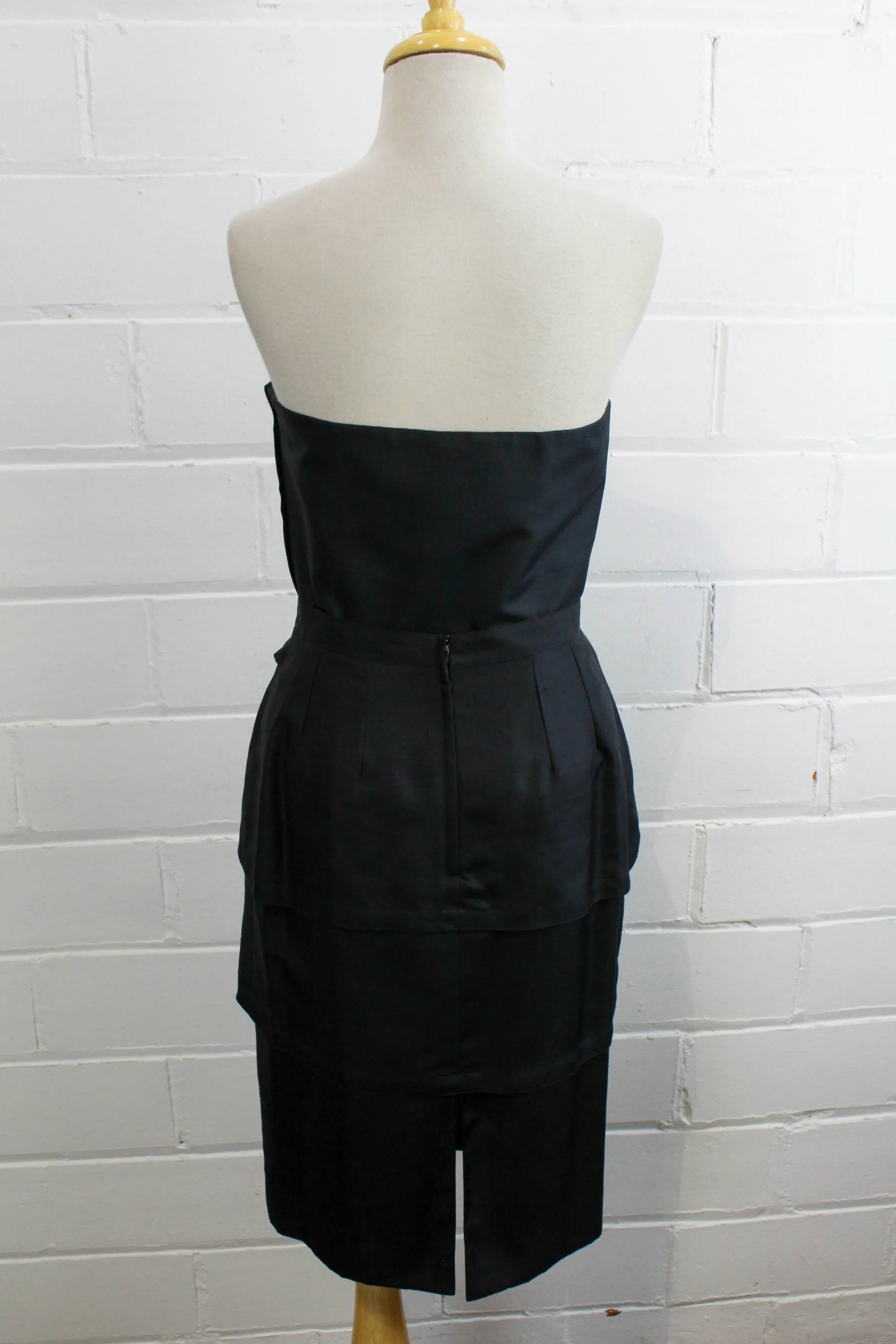 80s Guy Laroche Black Silk Skirt Set, Bust 36