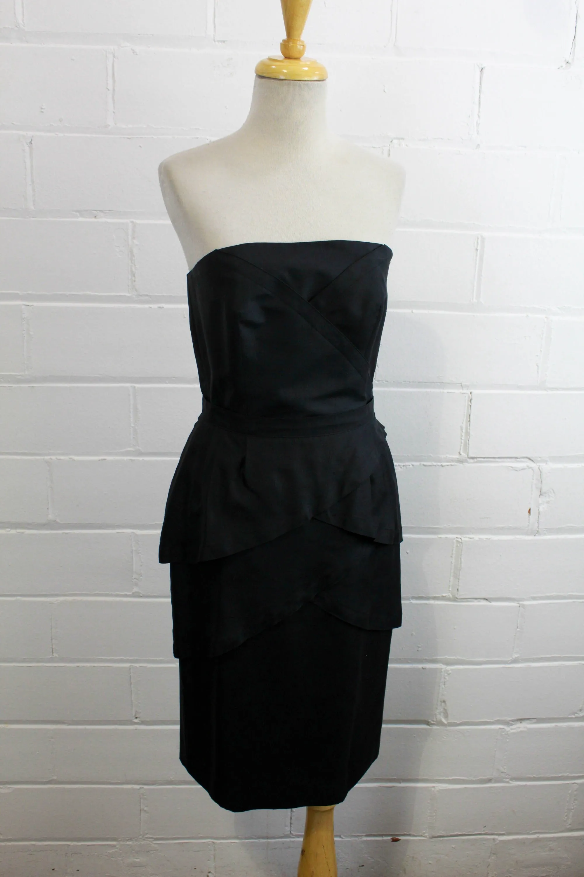 80s Guy Laroche Black Silk Skirt Set, Bust 36