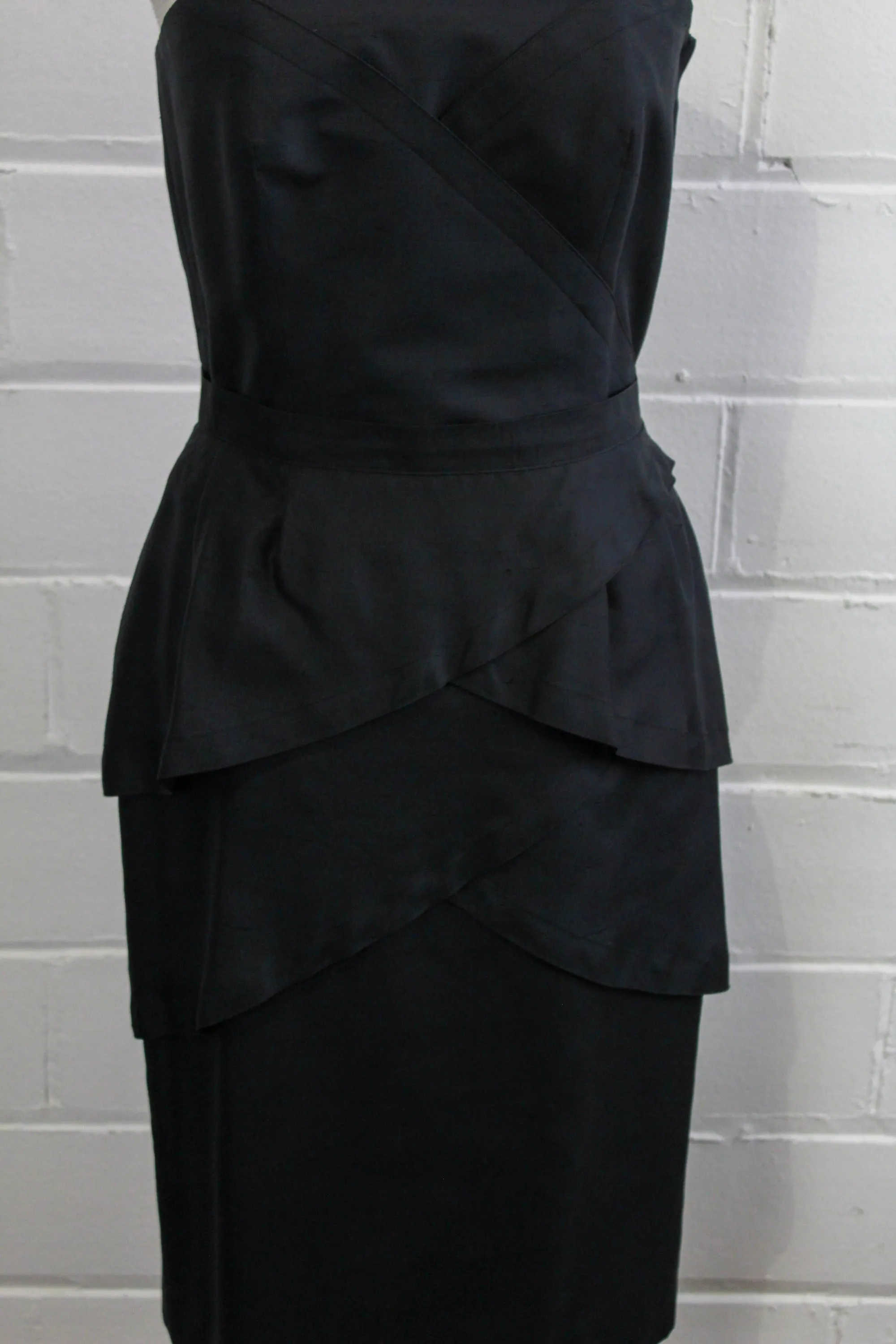 80s Guy Laroche Black Silk Skirt Set, Bust 36