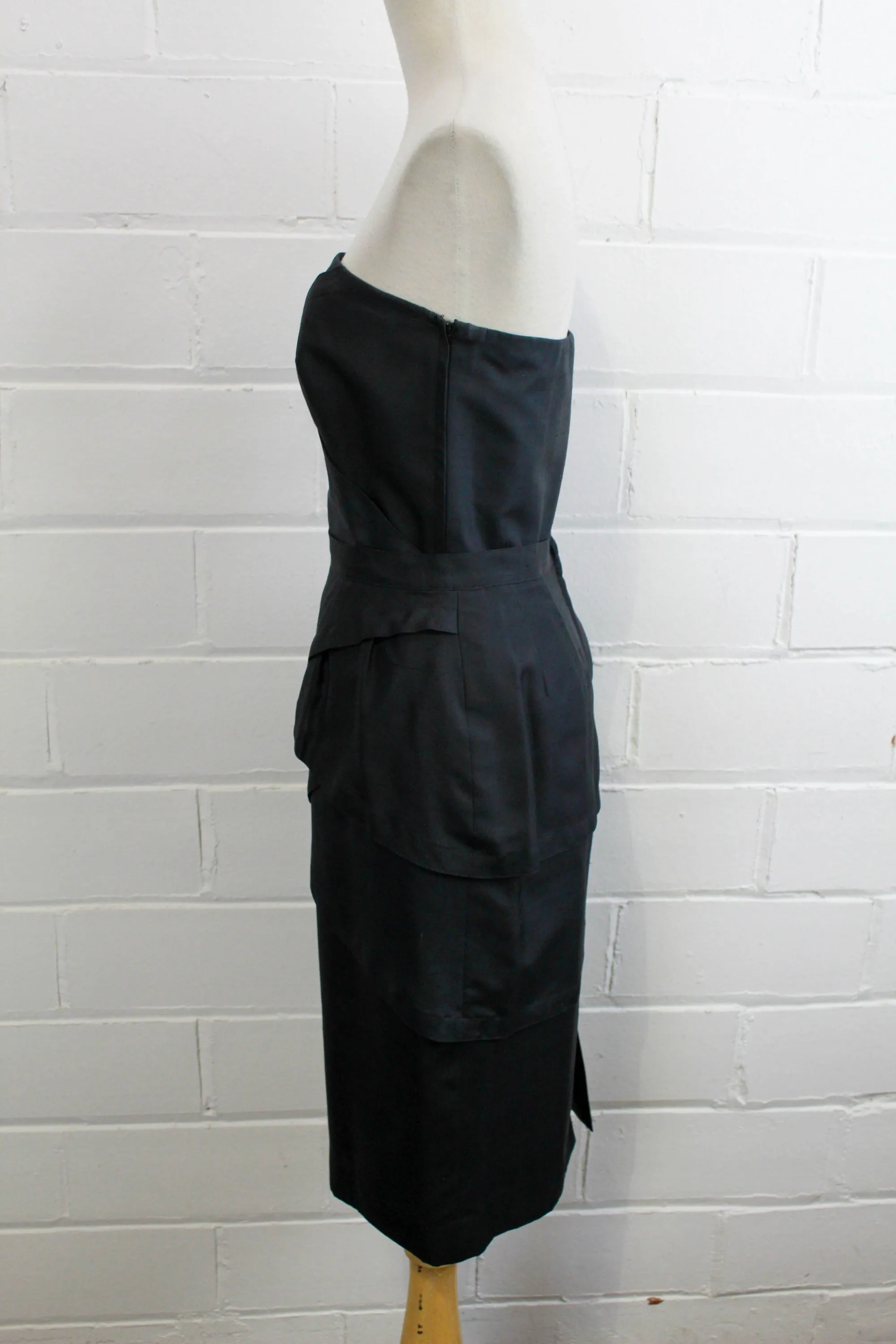 80s Guy Laroche Black Silk Skirt Set, Bust 36