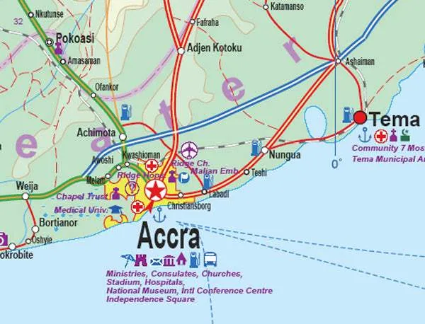 Accra & Ghana South Road Map by ITMB (2013)