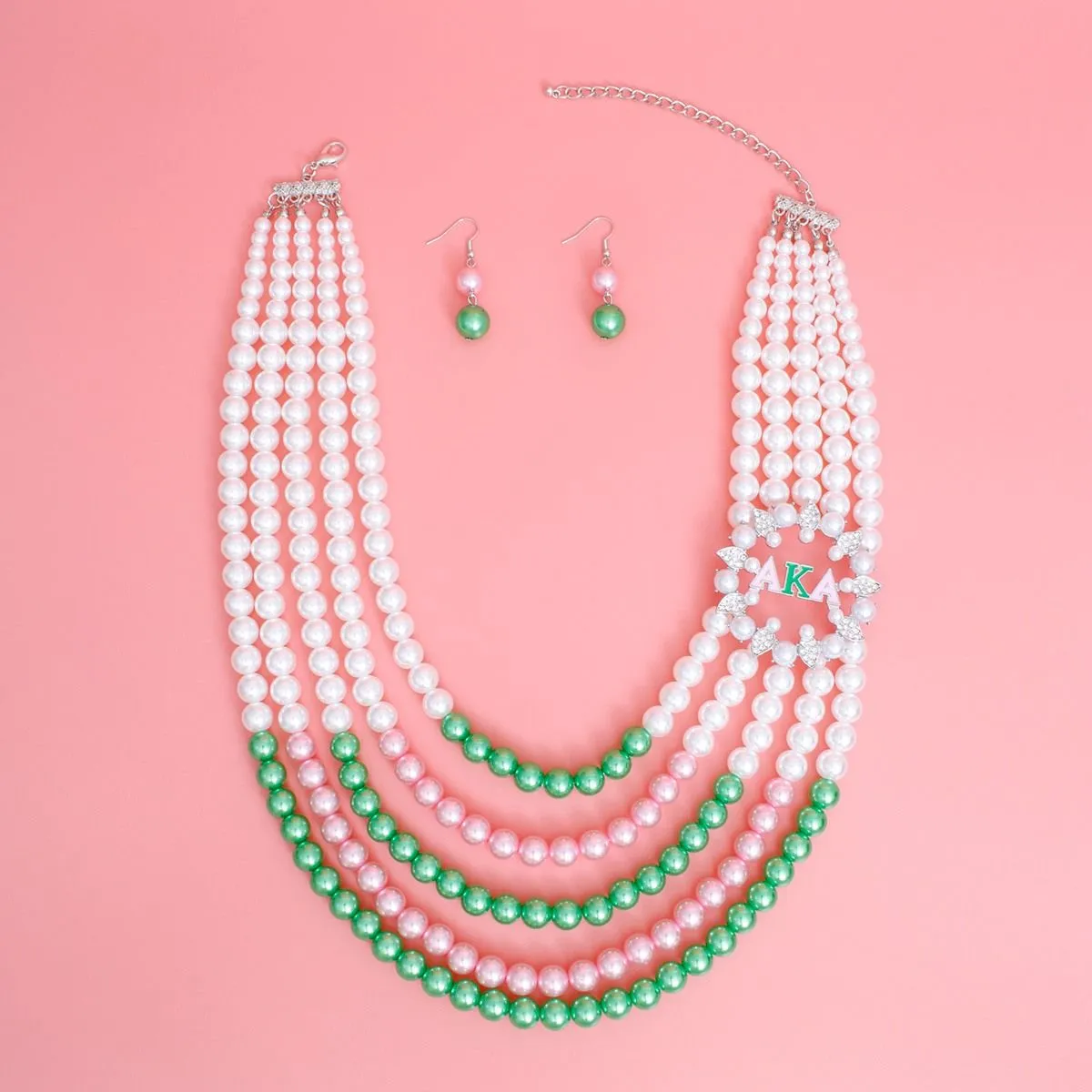 AKA Necklace Mix Pink Green Alpha Kappa Alpha Pearls AKA Set