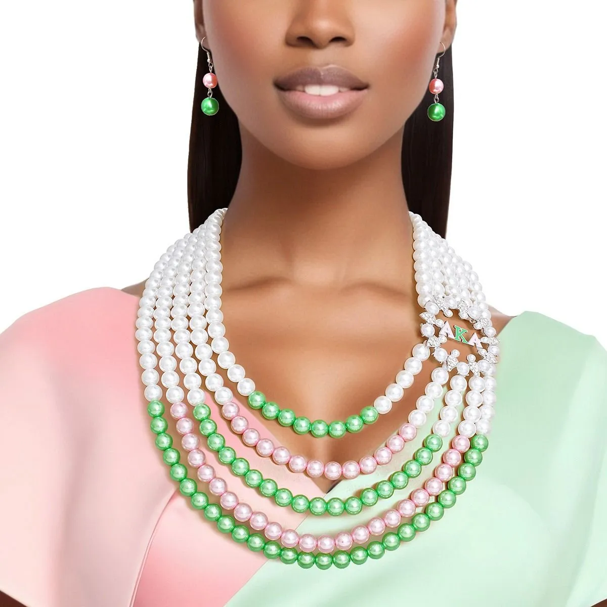 AKA Necklace Mix Pink Green Alpha Kappa Alpha Pearls AKA Set