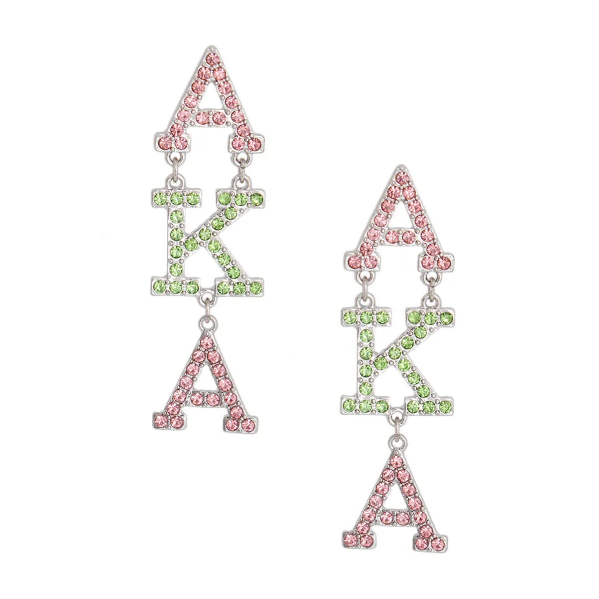 AKA Pink Green Alpha Kappa Alpha Dangle Studs