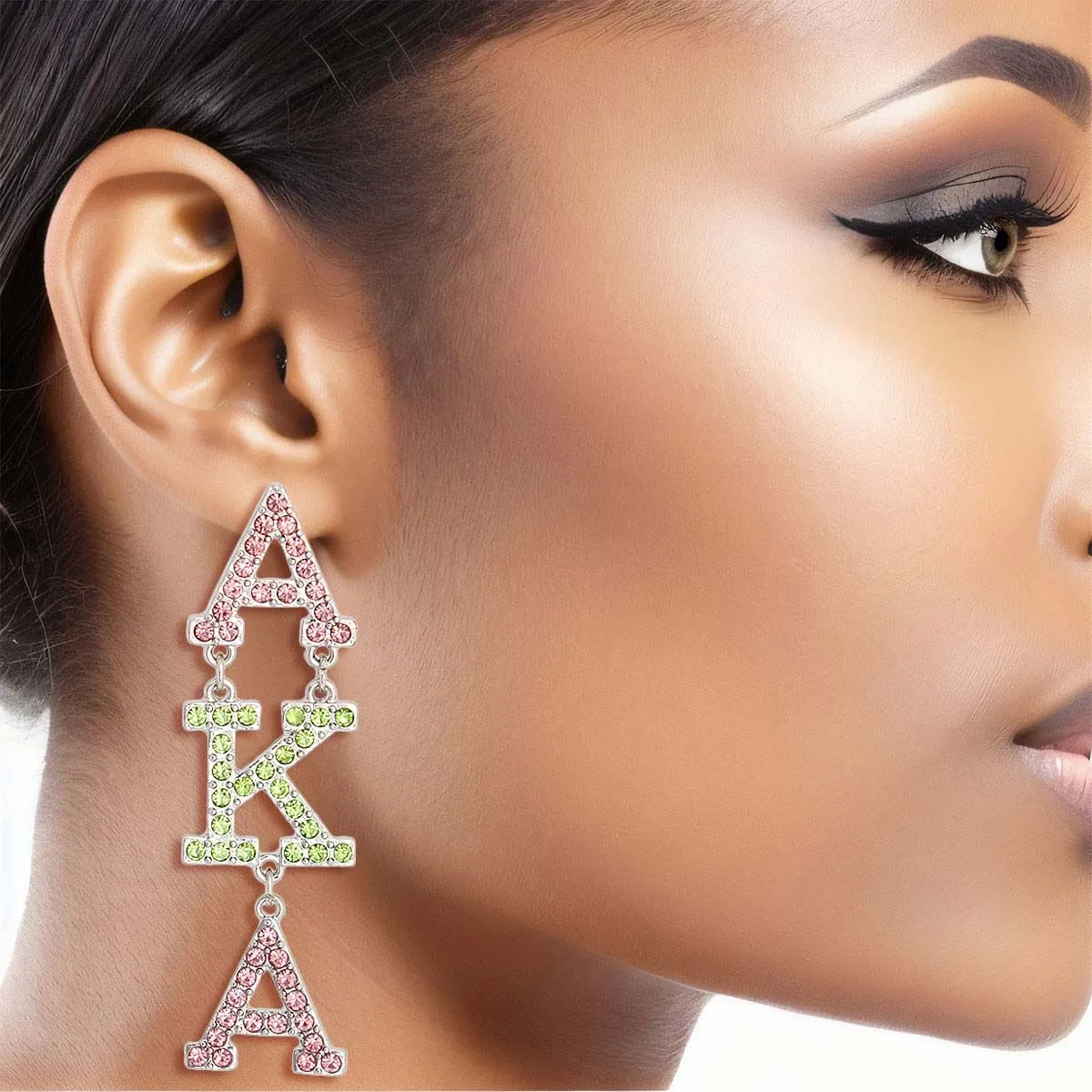 AKA Pink Green Alpha Kappa Alpha Dangle Studs