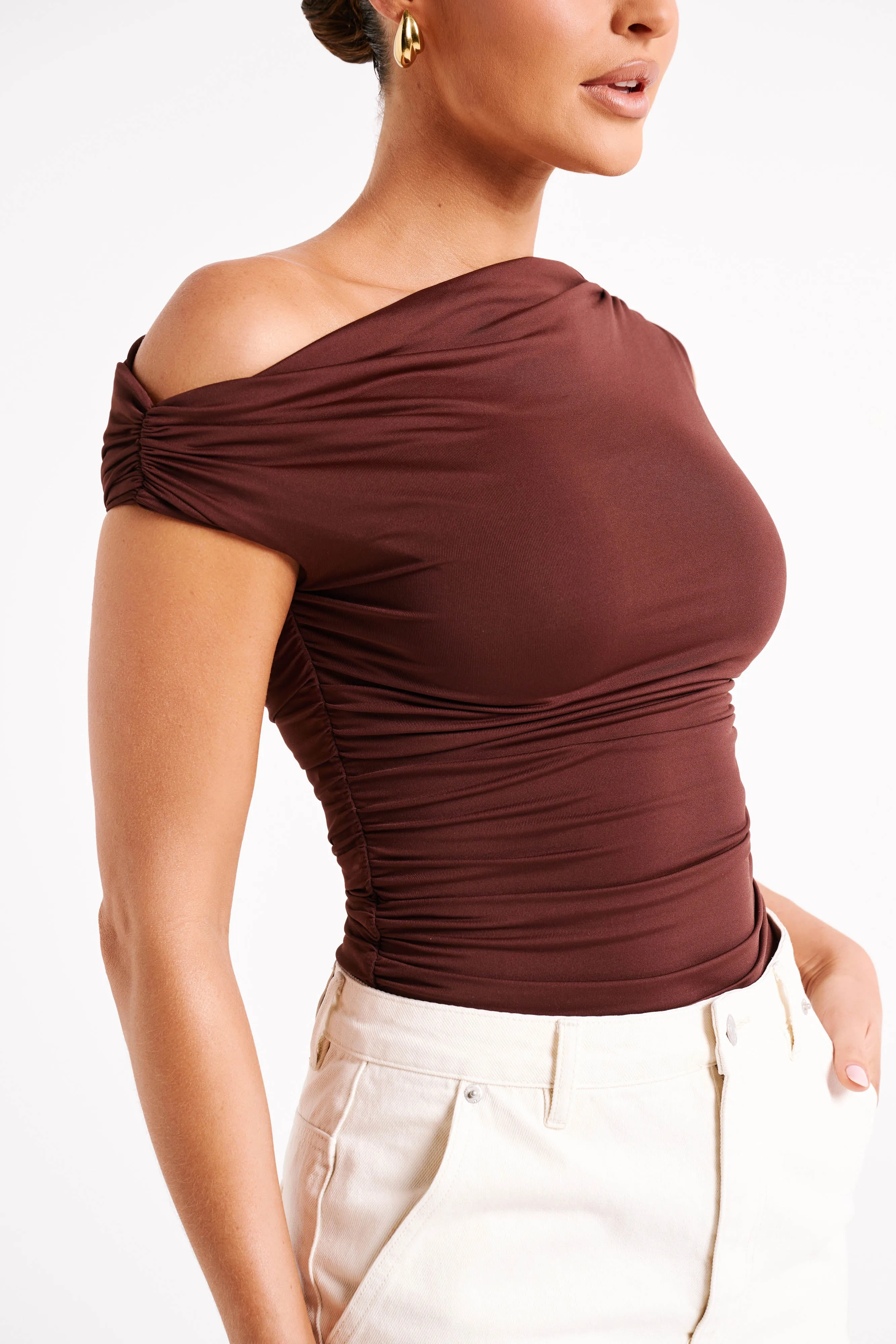 Alayna Recycled Nylon Ruched Top - Chocolate