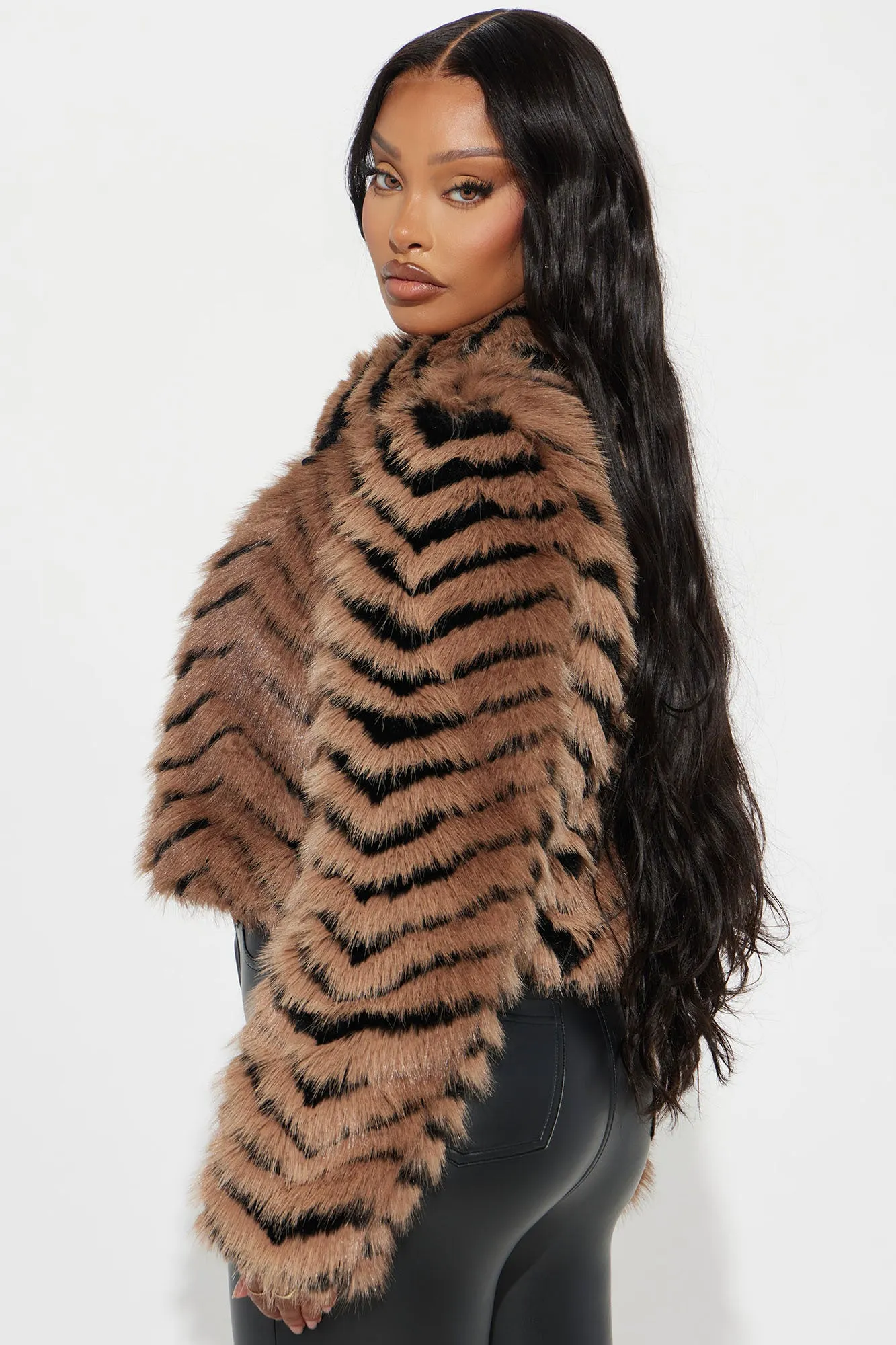 All Caught Up Faux Fur Coat - Brown