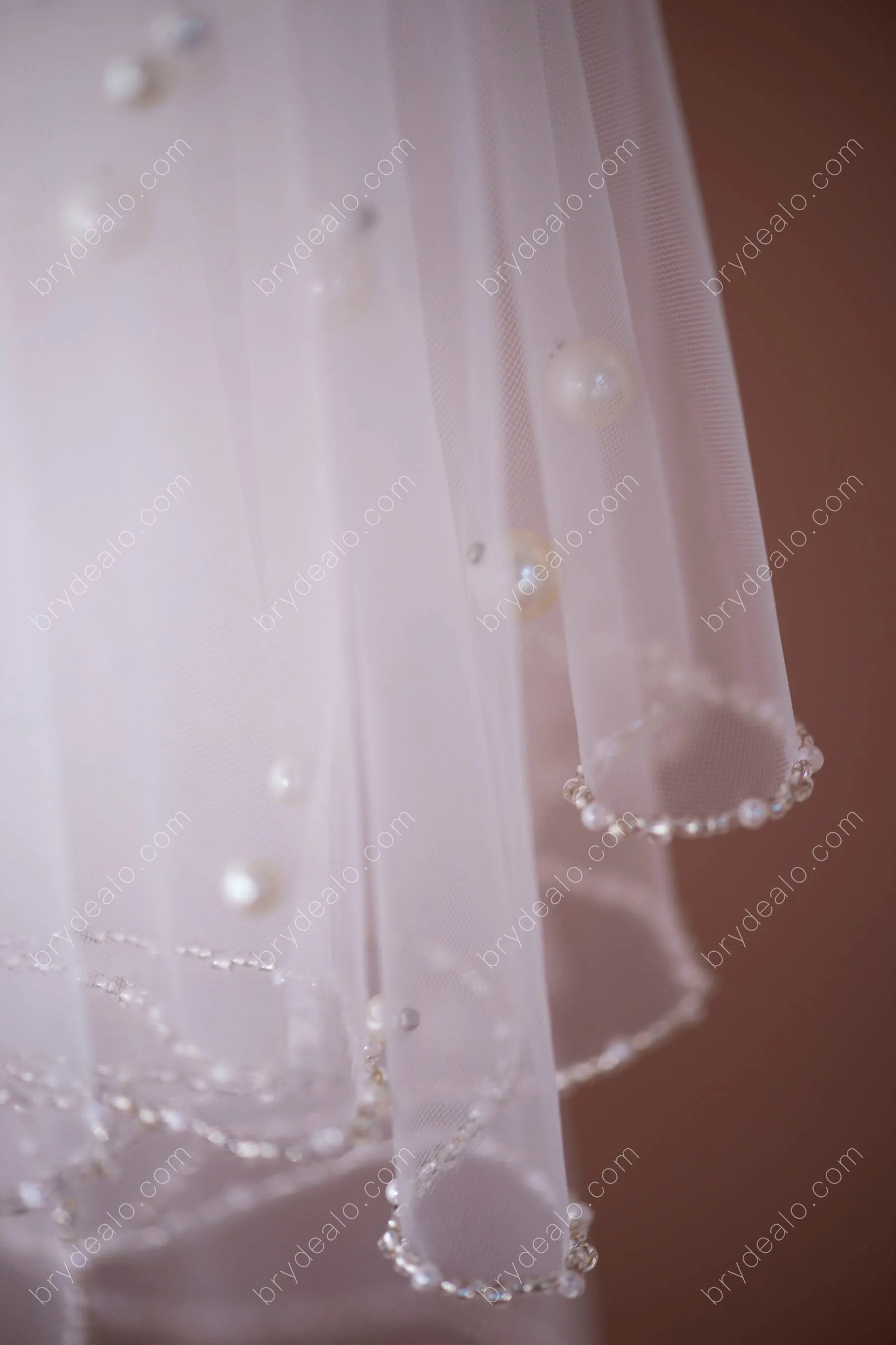 Allover Pearls Tulle Vintage Short Bridal Cape