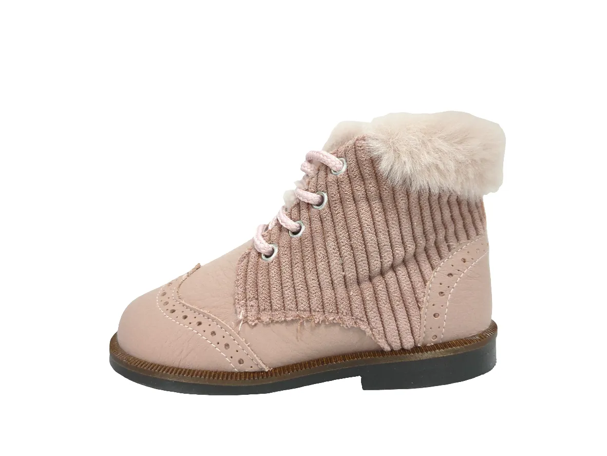 Andanines  Pink Ribbed Fur Collar Bootie 158-6