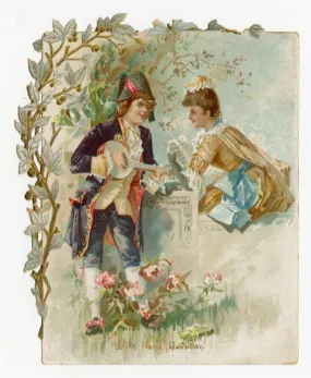 Antique, Die-Cut Early 1880's "With Fond Devotion" VALENTINE'S DAY CARD, Musical Couple