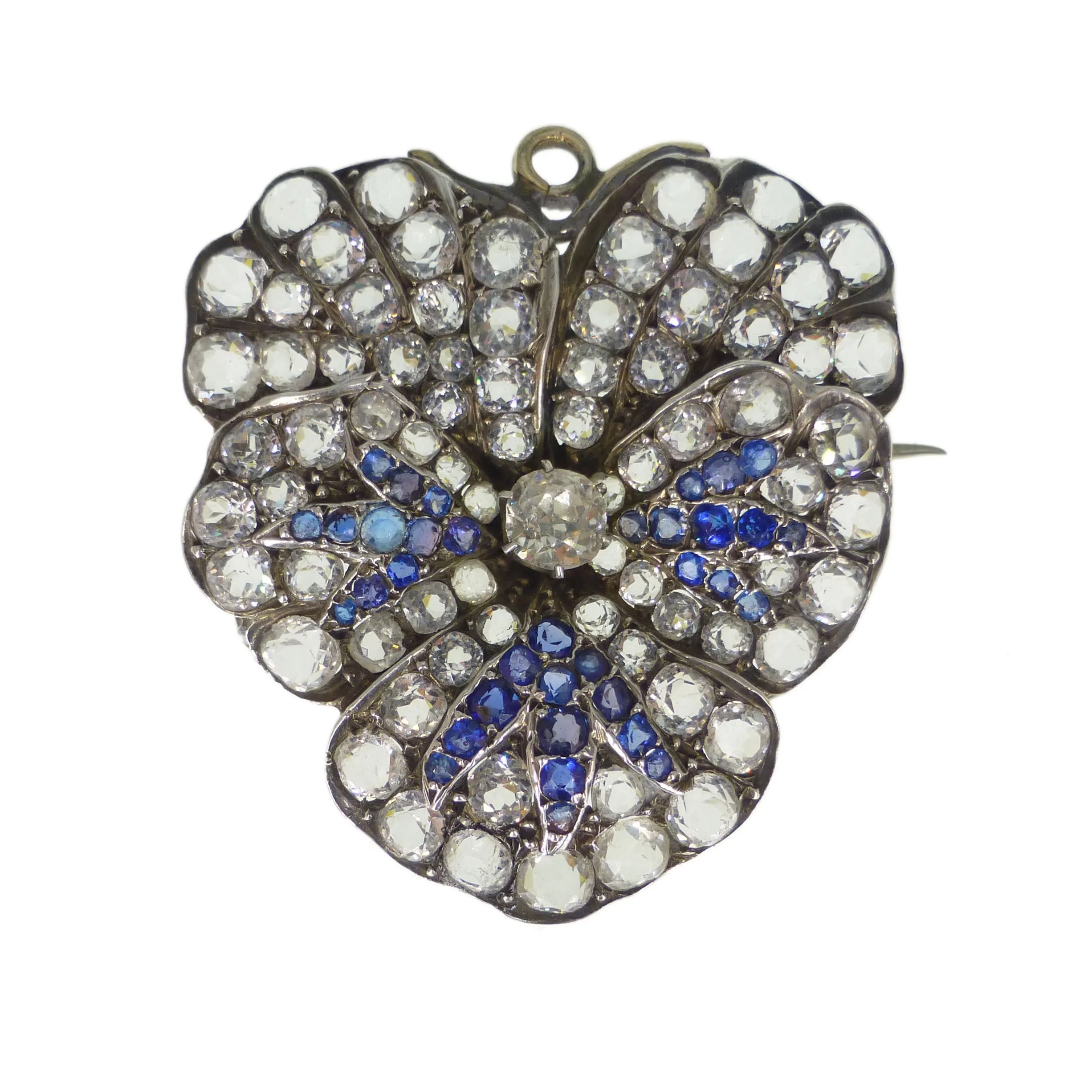 Antique French Silver Paste Pansy Pendant Brooch