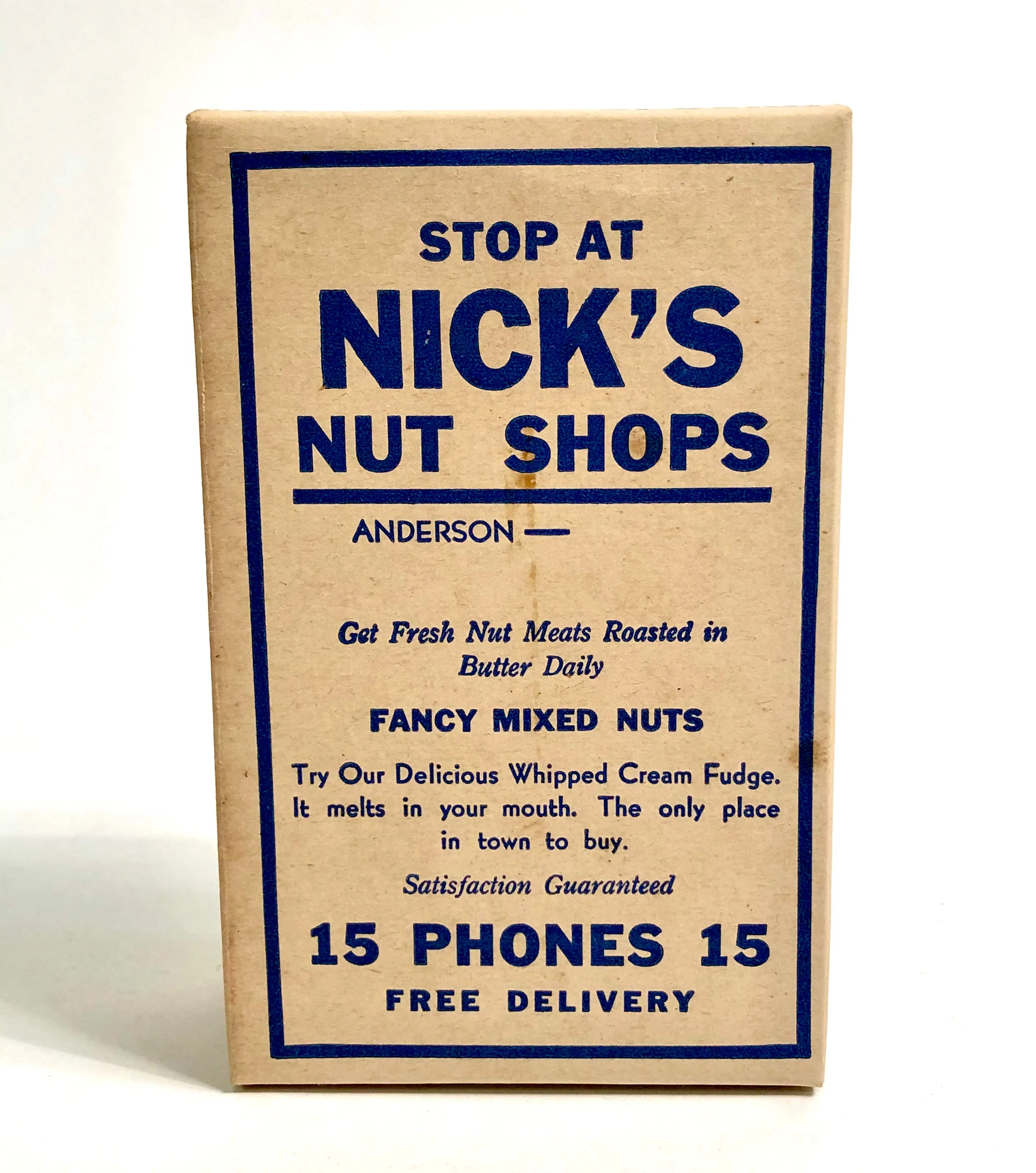 Antique Nick's Nut Shops Crispy Buttered Popcorn Box, Unused Food Package