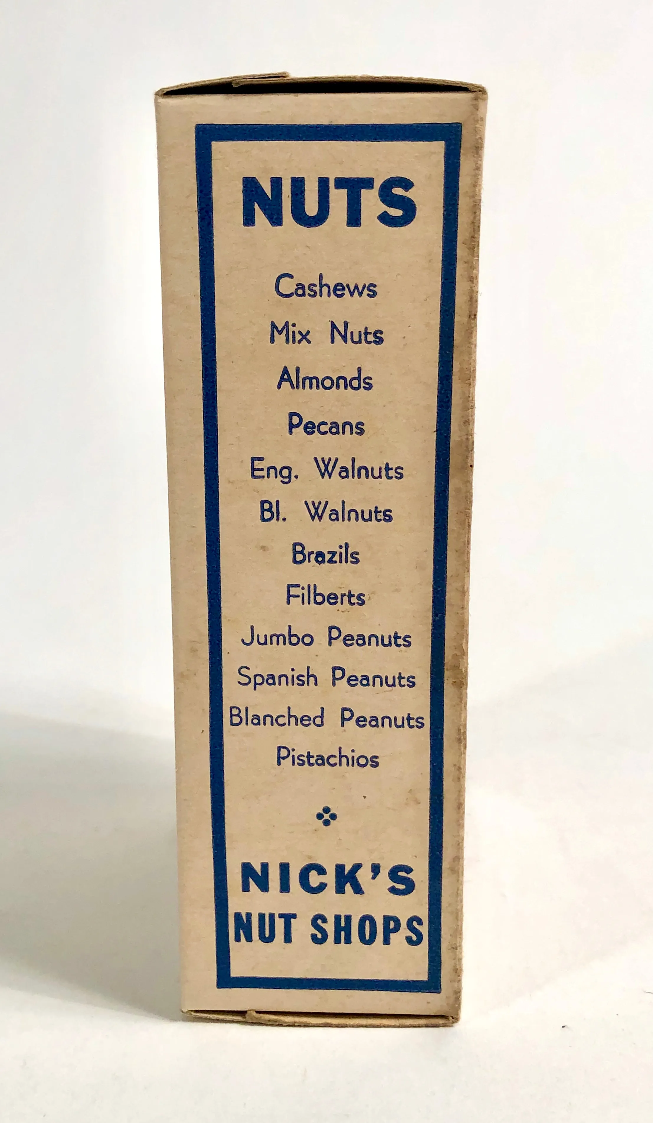 Antique Nick's Nut Shops Crispy Buttered Popcorn Box, Unused Food Package