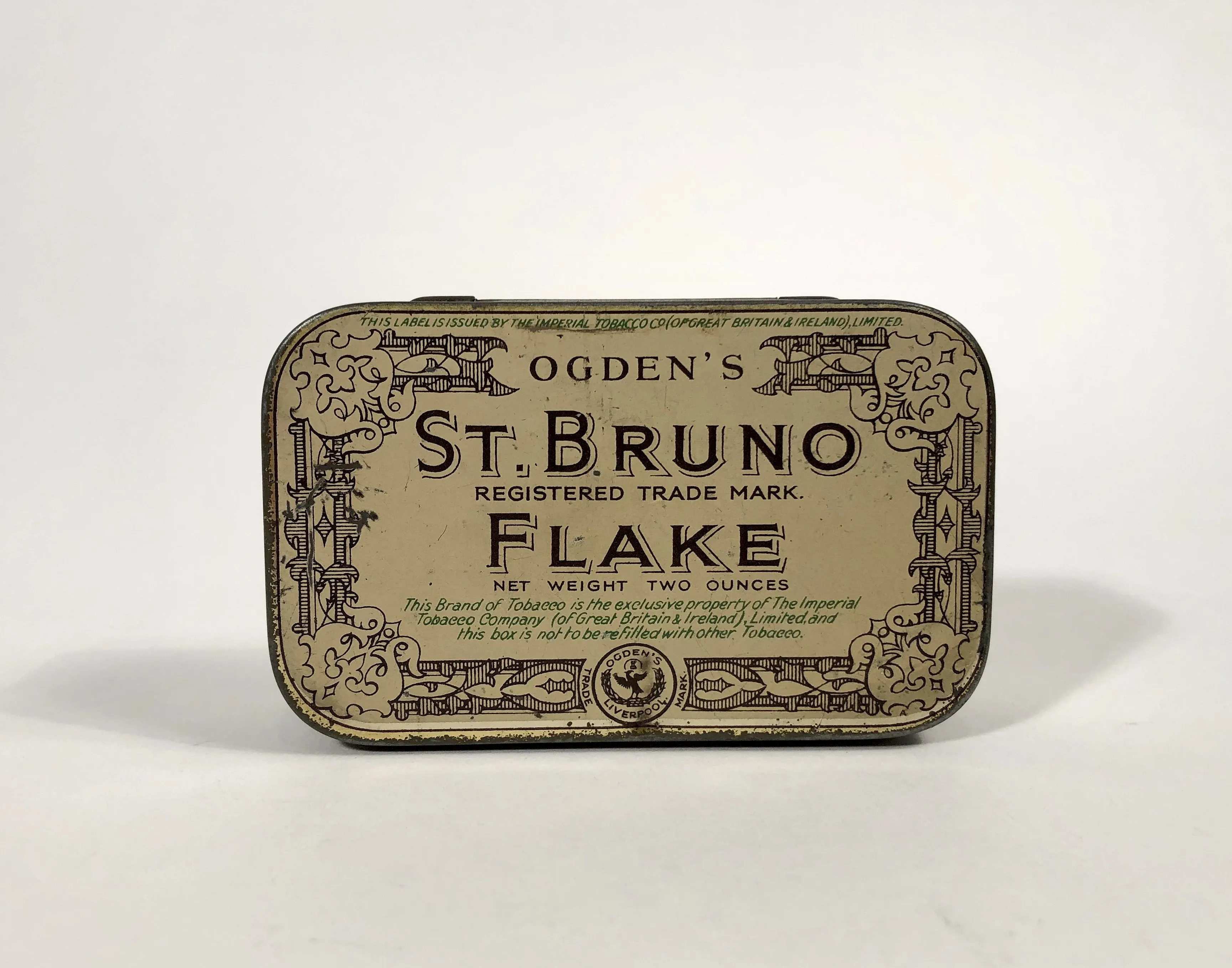 Antique Ogden's ST. BRUNO FLAKE Tobacco Tin Box, Great Britain || EMPTY