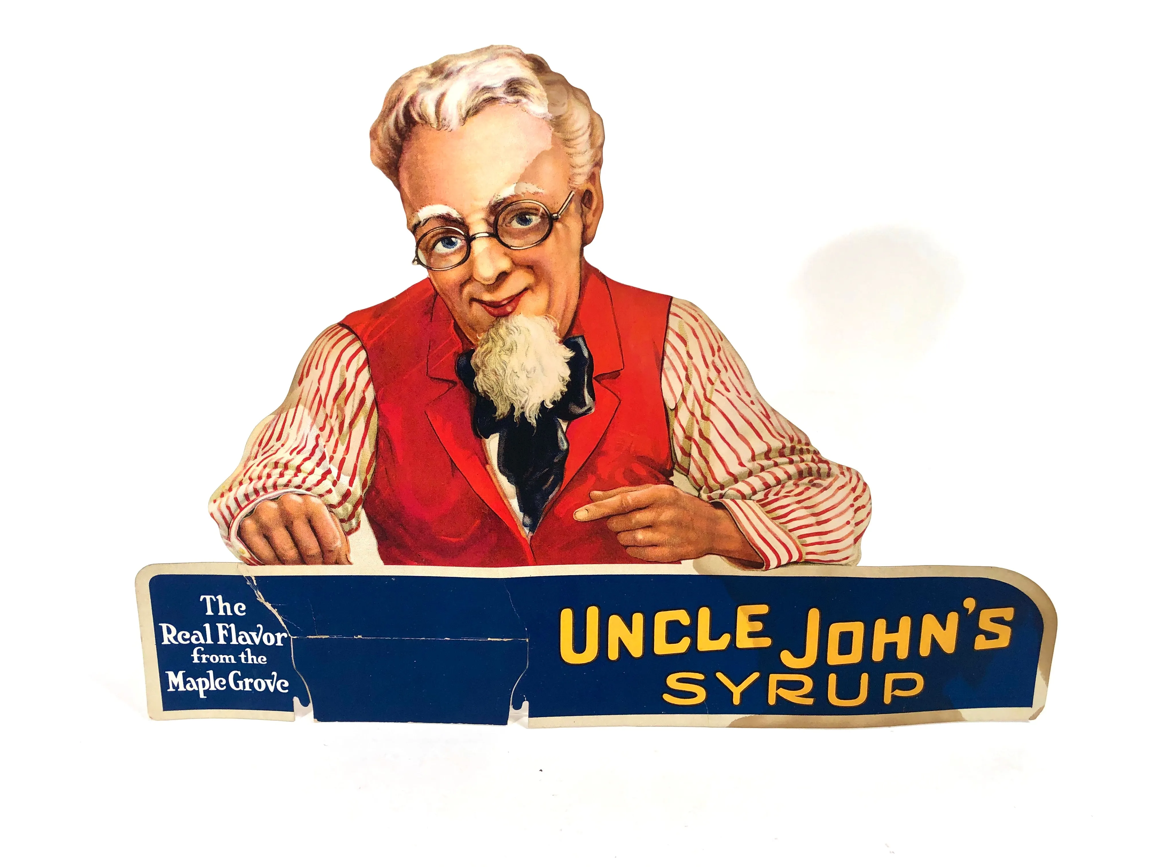 Antique UNCLE JOHN'S MAPLE SYRUP Die-cut Store Display, Advertising