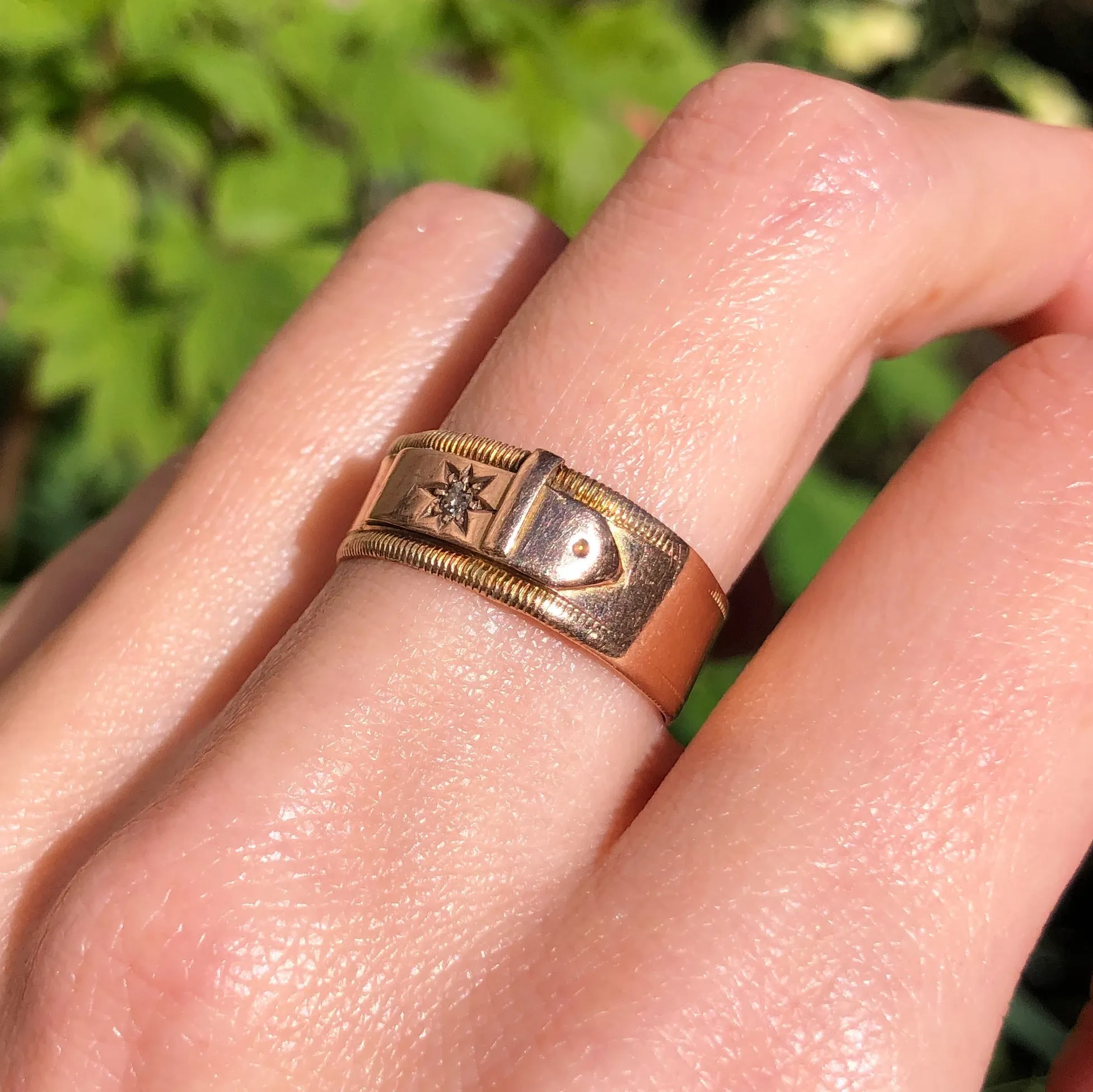 Antique Victorian Coley Brothers Gold & Diamond Buckle Ring