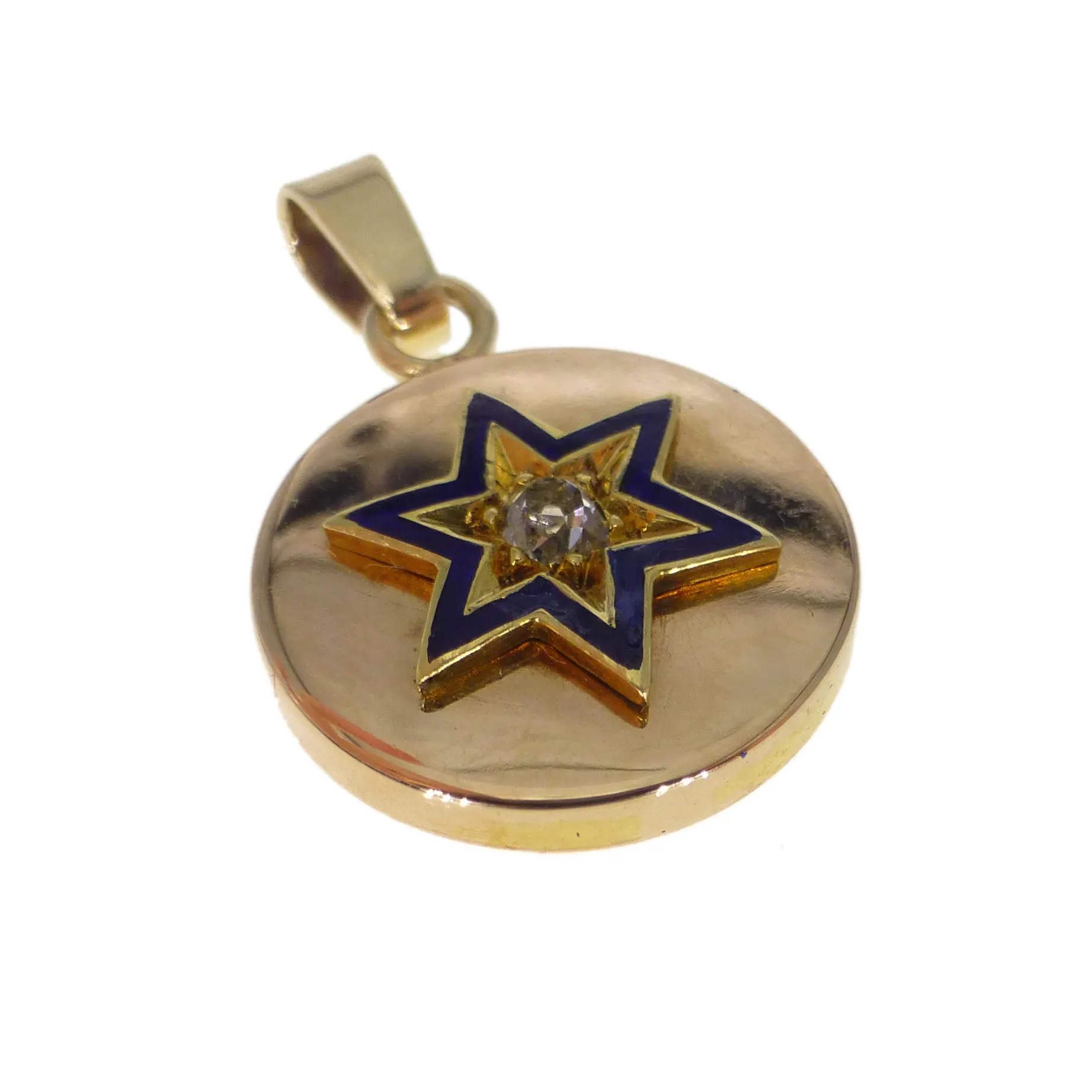 Antique Victorian Enamel & Diamond Celestial Gold Pendant