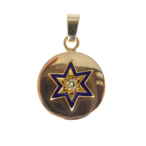 Antique Victorian Enamel & Diamond Celestial Gold Pendant