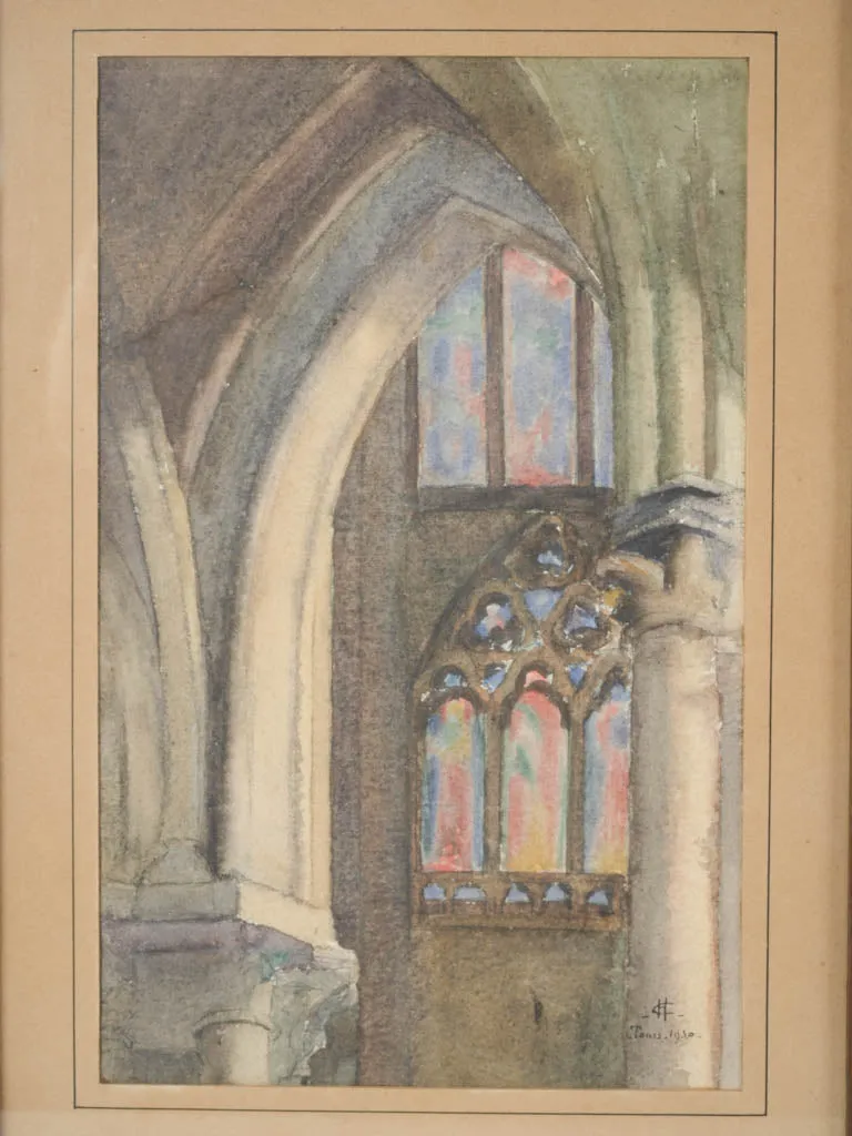 Antique watercolor triptyque of the cathedral of Amiens, France 14½ x 28¼"