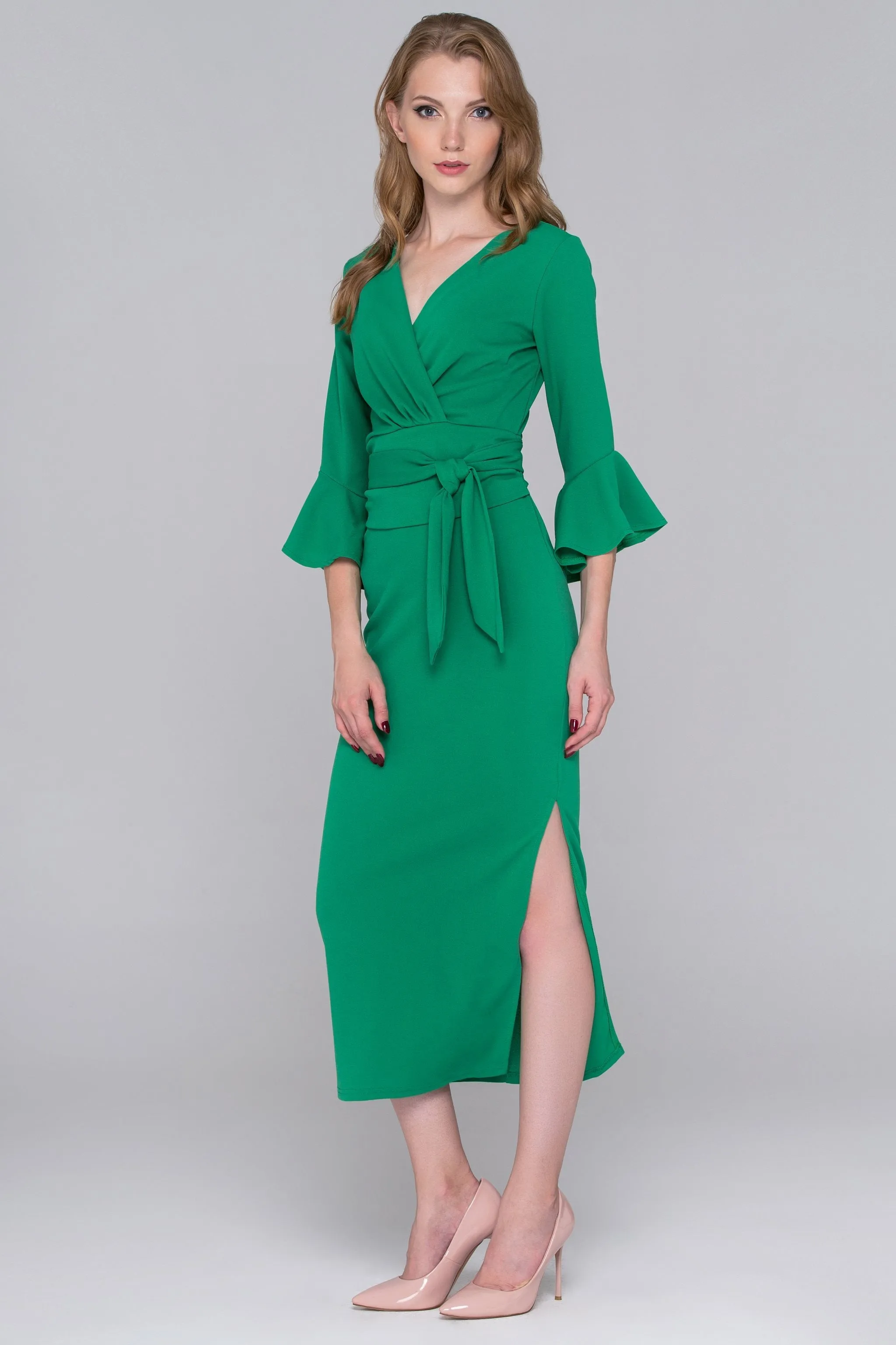 Archer Green Trumpet Sleeves Midi Dress