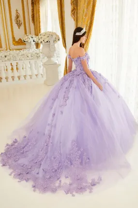 ARIABELLA Off Shoulder Layered Tulle Applique Quinceañera Ball Gown Dress