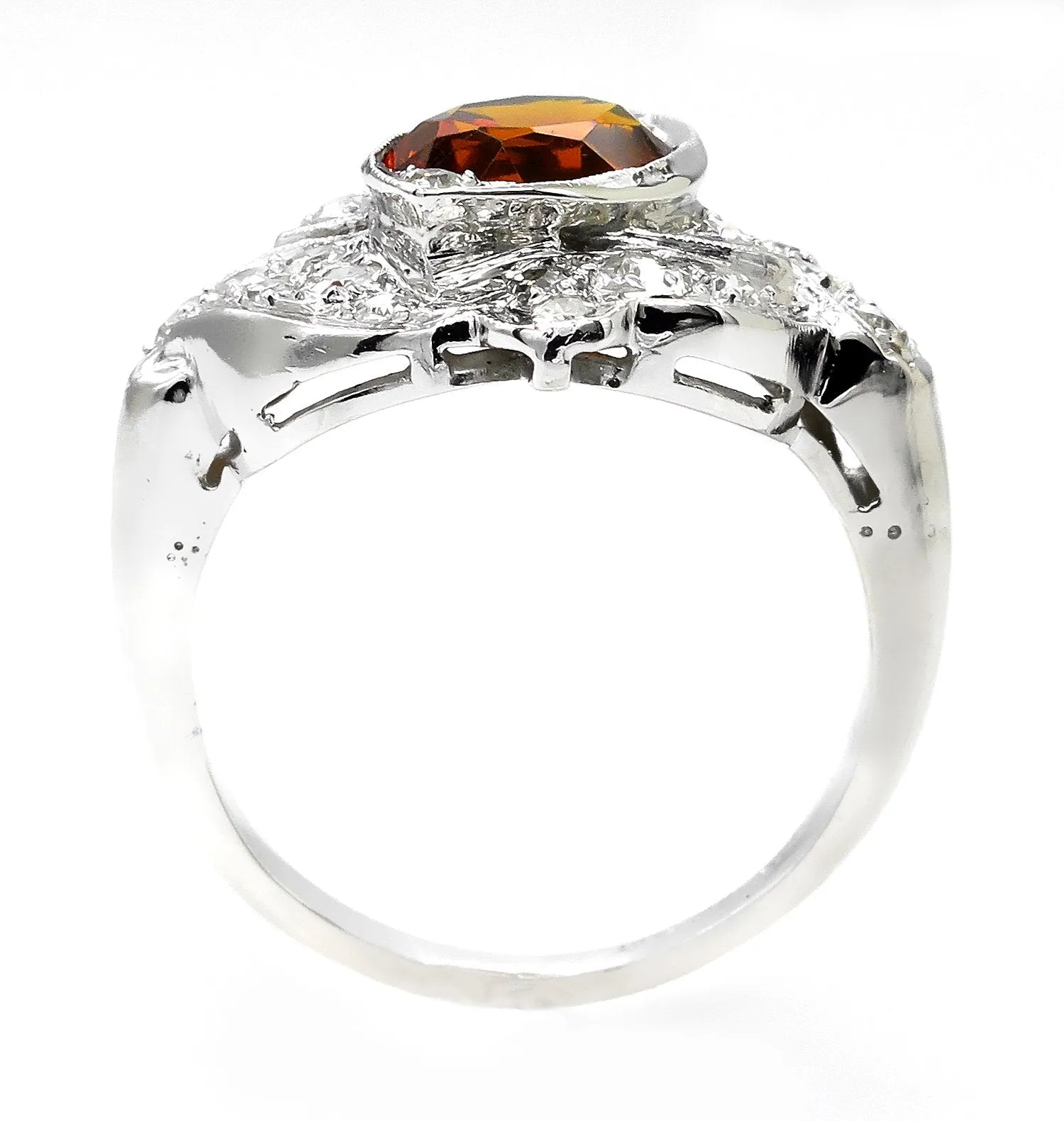 Art Deco 2.43ct Old European Antique Vintage Madeira Citrine and Diamond Platinum Ring