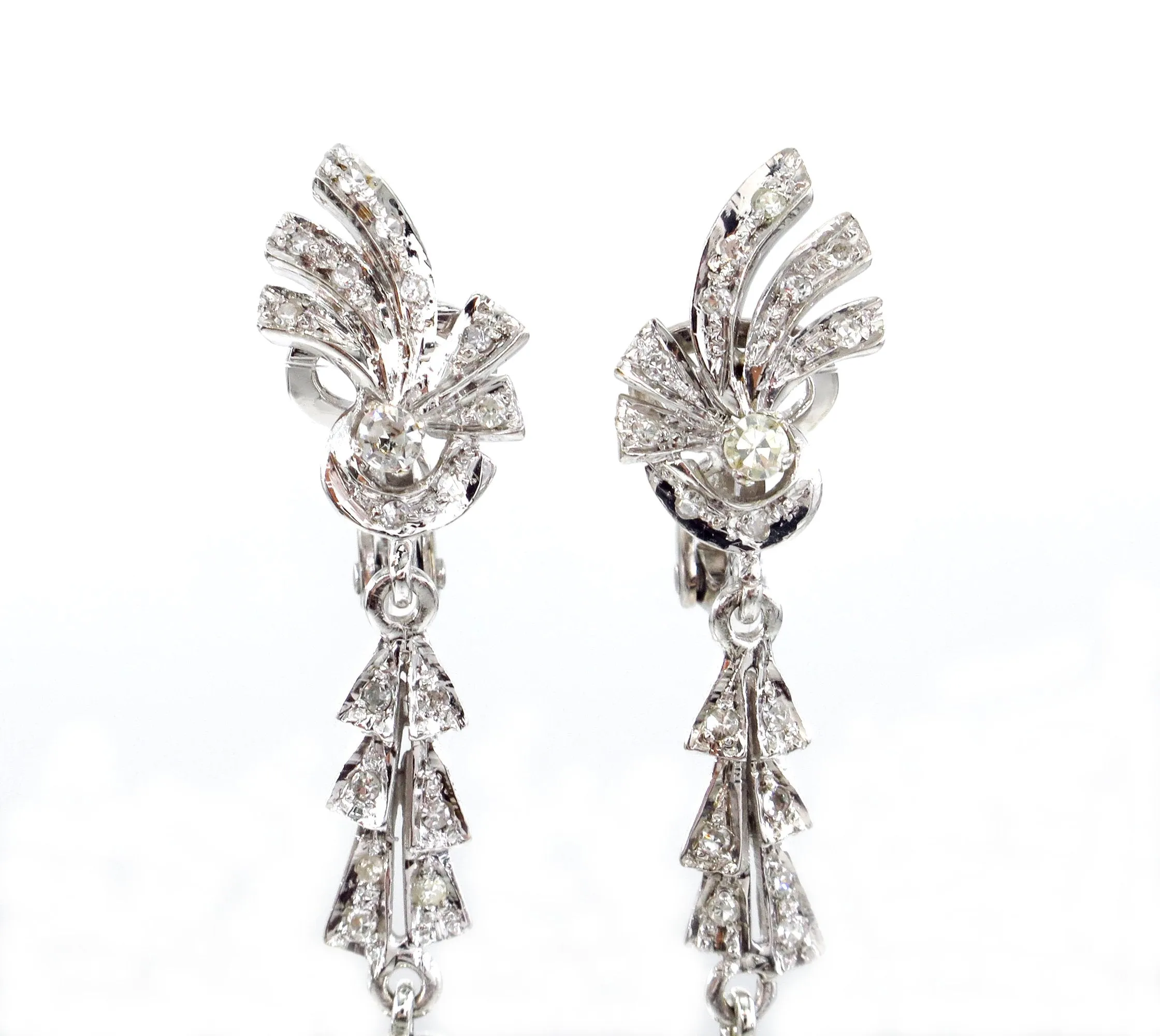 Art Deco GIA 3.25ct OLD European cut Diamond Drop Dangling EARRINGS