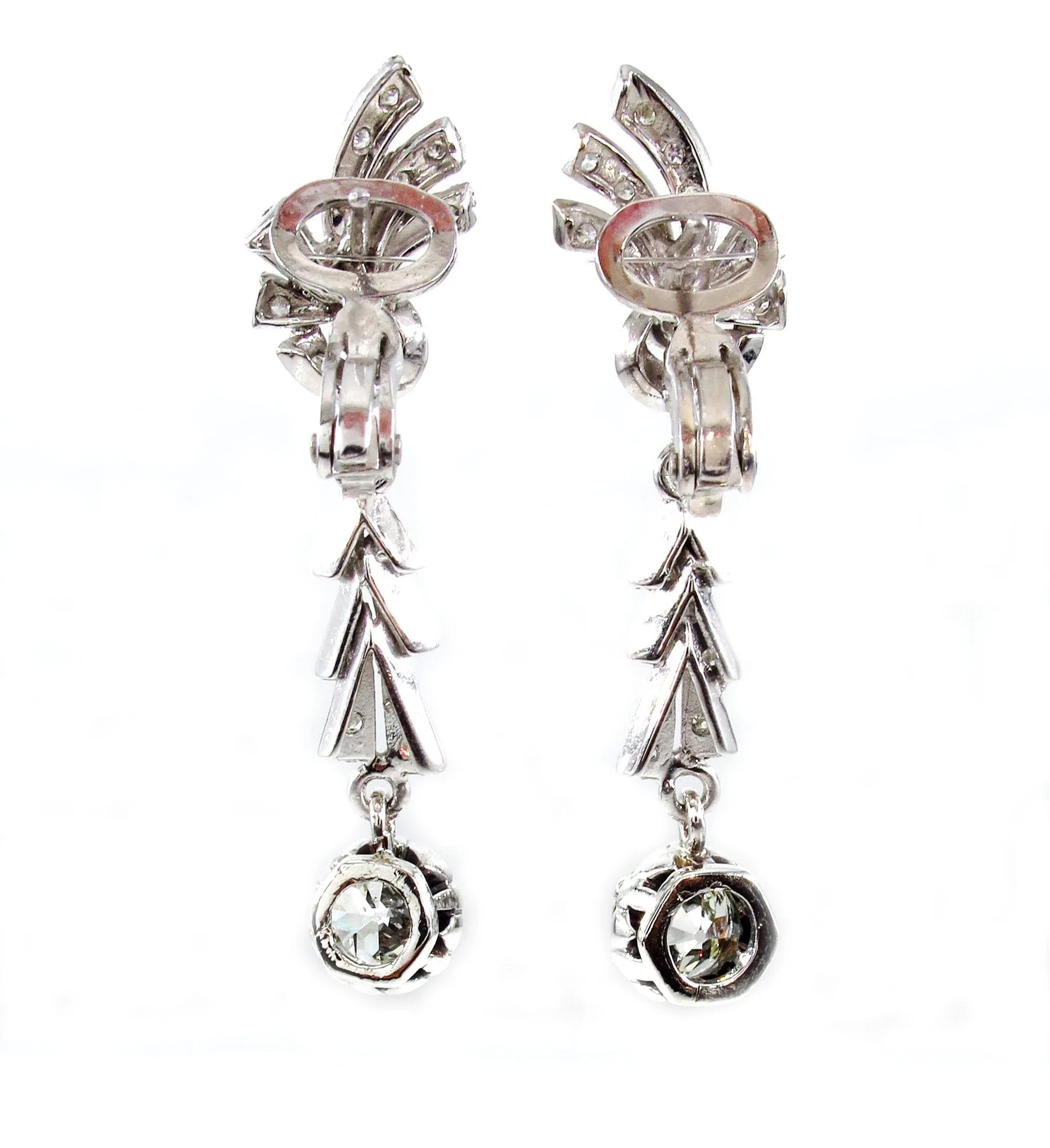 Art Deco GIA 3.25ct OLD European cut Diamond Drop Dangling EARRINGS