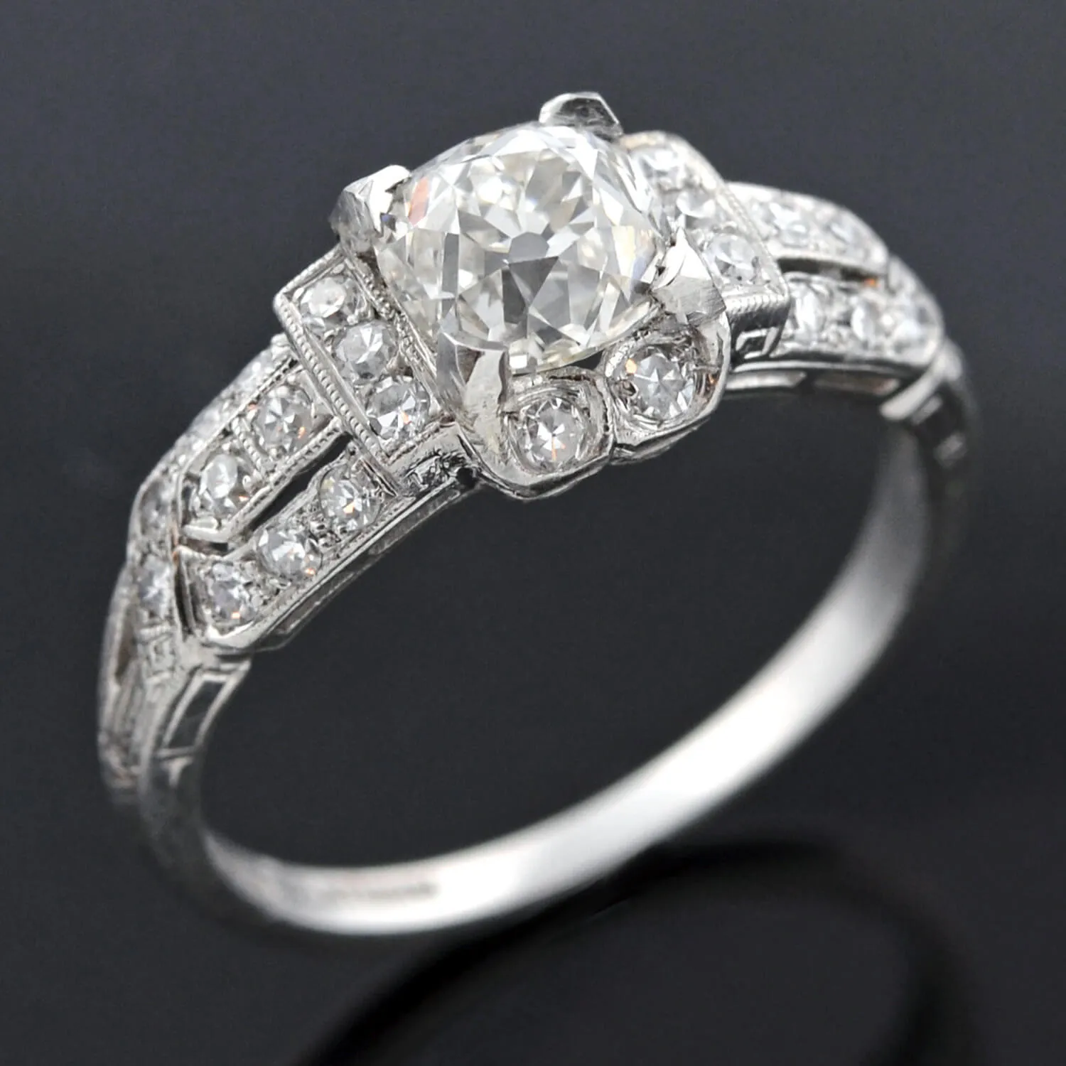 Art Deco Platinum Diamond Engagement Ring 1.05ct center