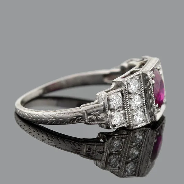 Art Deco Platinum Ruby & Diamond Step Up Ring 1.00ct