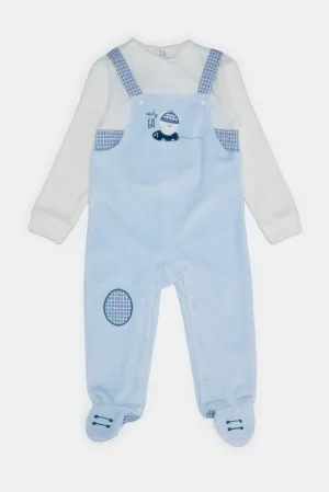 Baby Blue And White Sleepsuit Set (2 Piece)